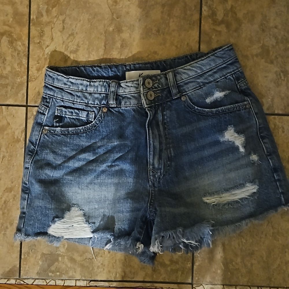 KanCan High Frayed Stretch Light Wash Blue Denim Jean Short Size Small